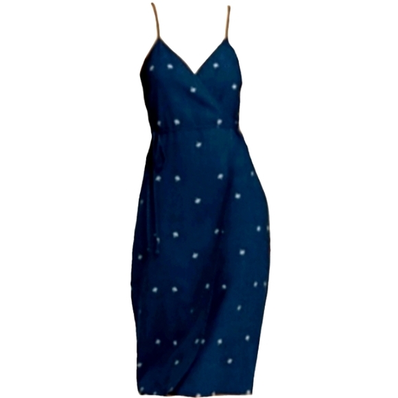 Linen Ink Blue Universal Thread Midi Wrap Dress Thin Straps Floral Print M - Picture 1 of 5